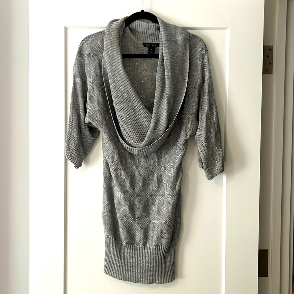 White House Black Market || silver metallic cowl neck sweater